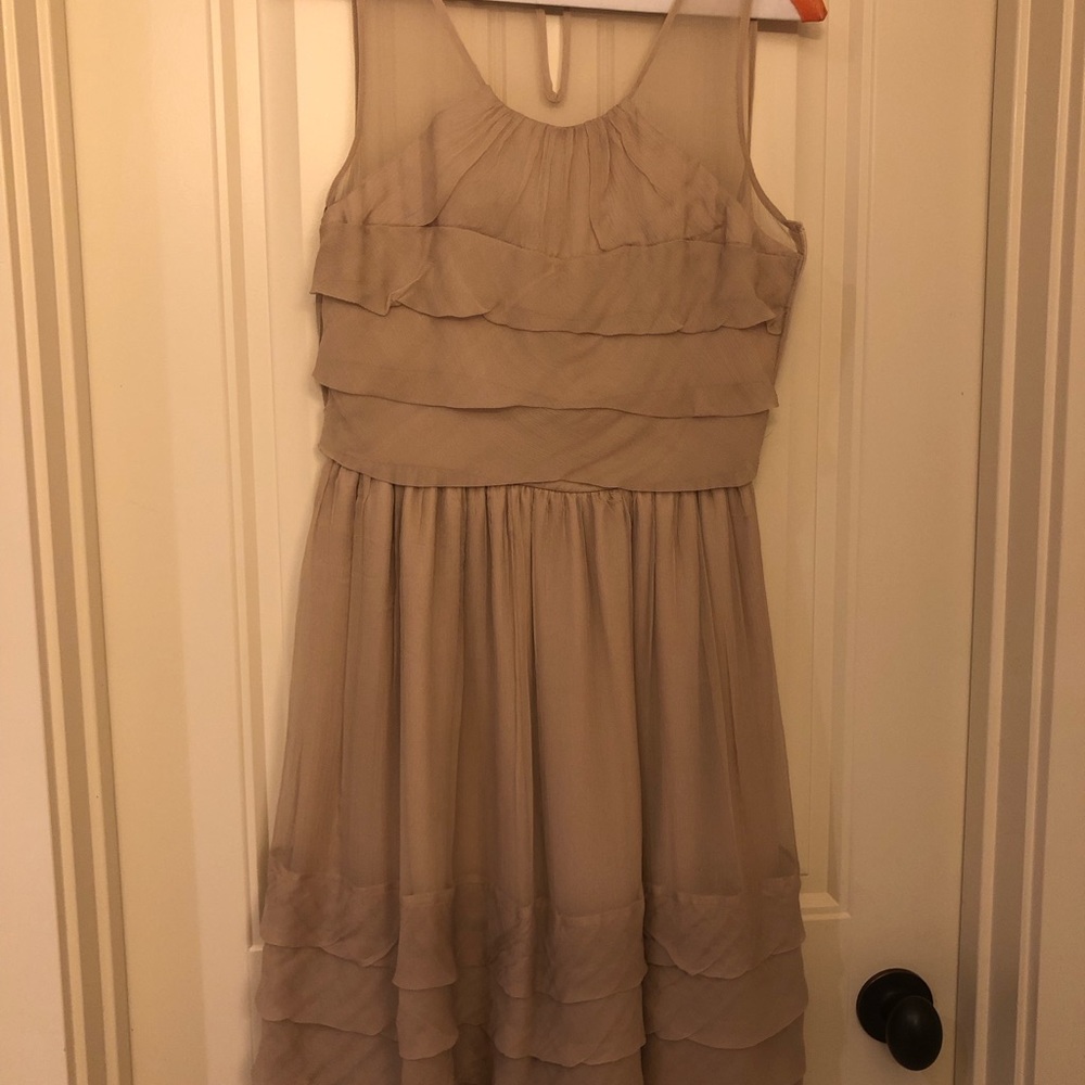 Anthropologie Burlapp Silk Dress ( light skin toned/cream or tan) Size 2